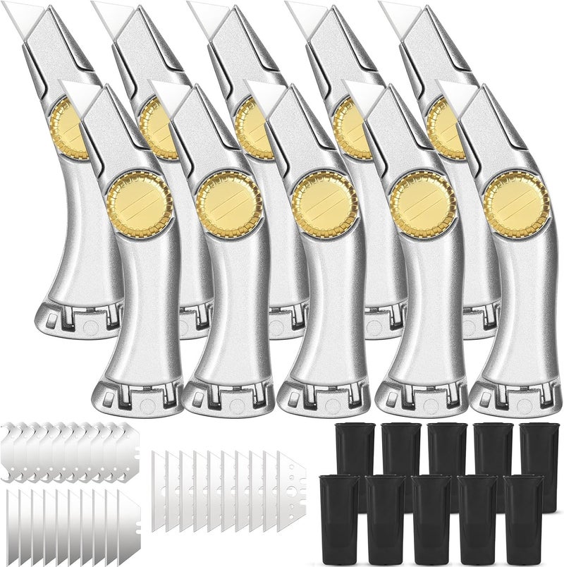 lizenoz 10 Pcs Silver Fixed Blade Roofing Knife Utility Knife with 3 functions for 30 blades Box Cutter with Holster Belt Clip Roofing Tools for Carpet, Outdoor Indoor Construction Marking - Image 1